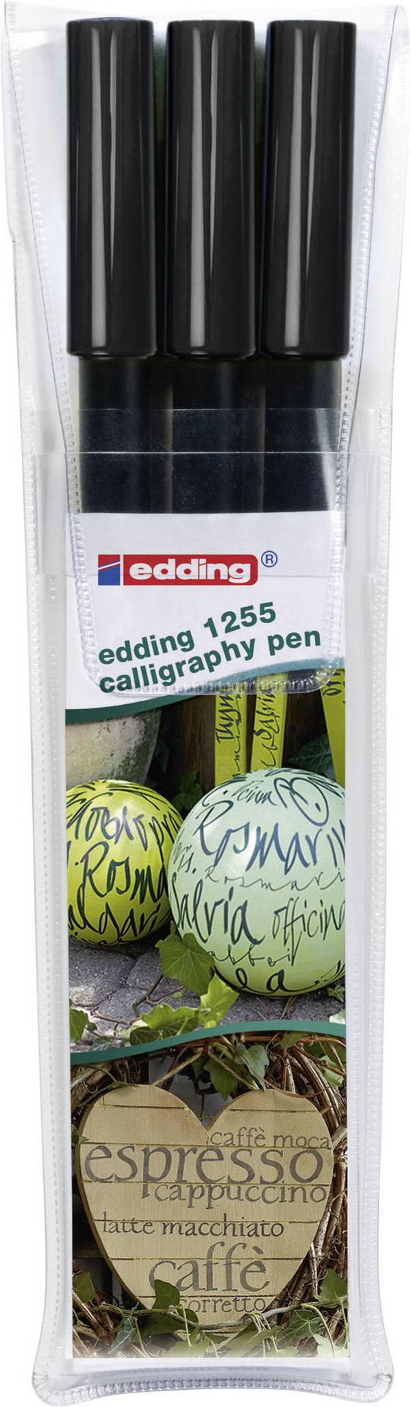 edding 1255 calligraphy - Filzstift - permanent - Schwarz - Wasserbasierte Pigmenttinte (Packung mit 3)