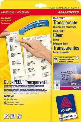 Avery-Zweckform L4770-25 Universal-Etiketten 45.7 x 25.4 mm Polyester-Folie Transparent 1000 St. Permanent haftend Tinte-1