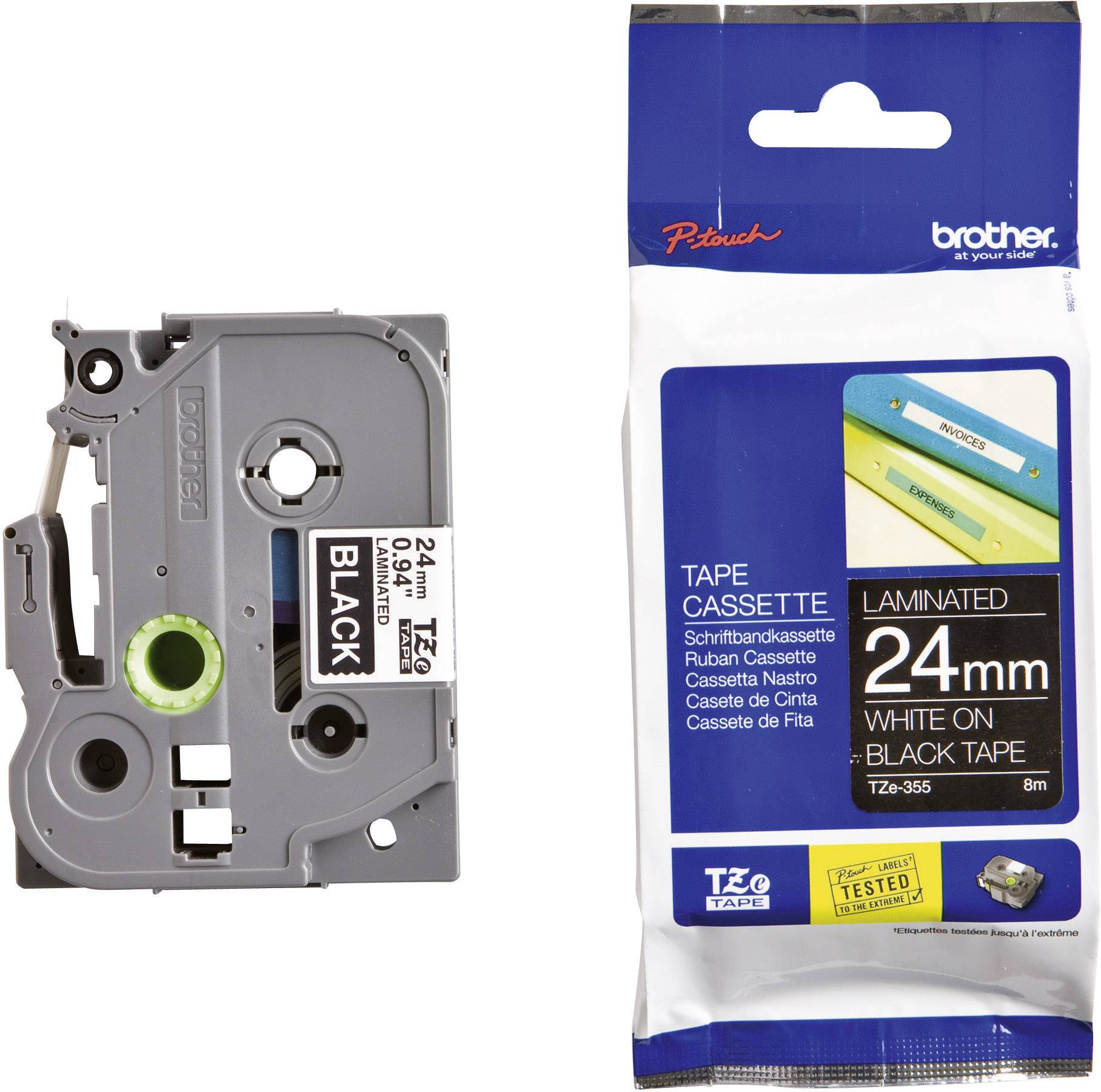 Schriftband für Brother P-Touch TZE-355 8m//24mm Weiß auf Schwarz