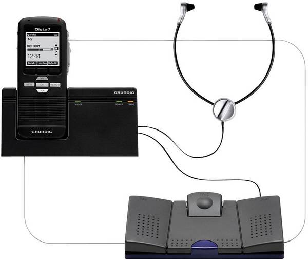 Grundig Digta 7 Stand-Alone Kit, 25 h, Quality Play (QP), Standardwiedergabe (SP), DSS,MP3,WAV, 200 - 7500 Hz, 64 - 192