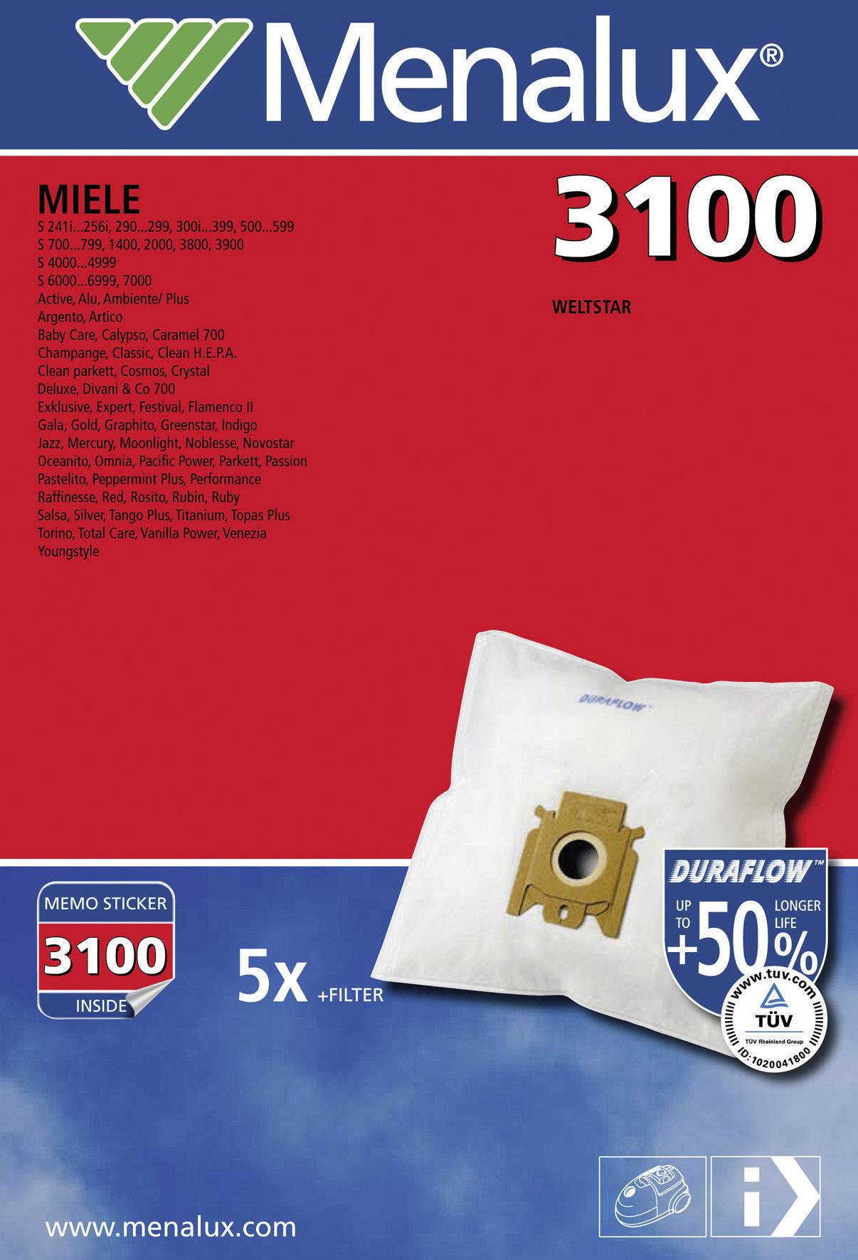 20 x Menalux 3100 Staubsaugerbeutel für Miele