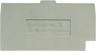 Eine graue Abdeckung mit dem Aufdruck 'Weidmüller ZAP/TW 200U/PE 3.5N/K4AN', vermutlich ein Teil einer elektrischen Komponente.