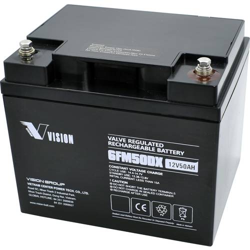 Vision Akkus 6FM50DX Bleiakku 12 V 50 Ah Blei-Vlies (AGM) (B x H x T) 197 x 170 x 165 mm M6-Schraubanschluss Wartungsfre...
