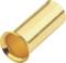 Ein kleines, goldenes zylindrisches Bauteil mit einem offenen Ende, möglicherweise ein Stecker oder eine Verbindungshülse.