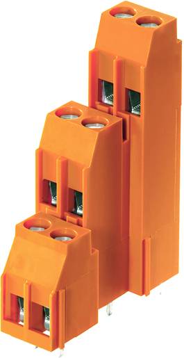 Orange Verbinder mit drei vertikal gestapelten Steckplätzen, geeignet für elektrische Anwendungen.