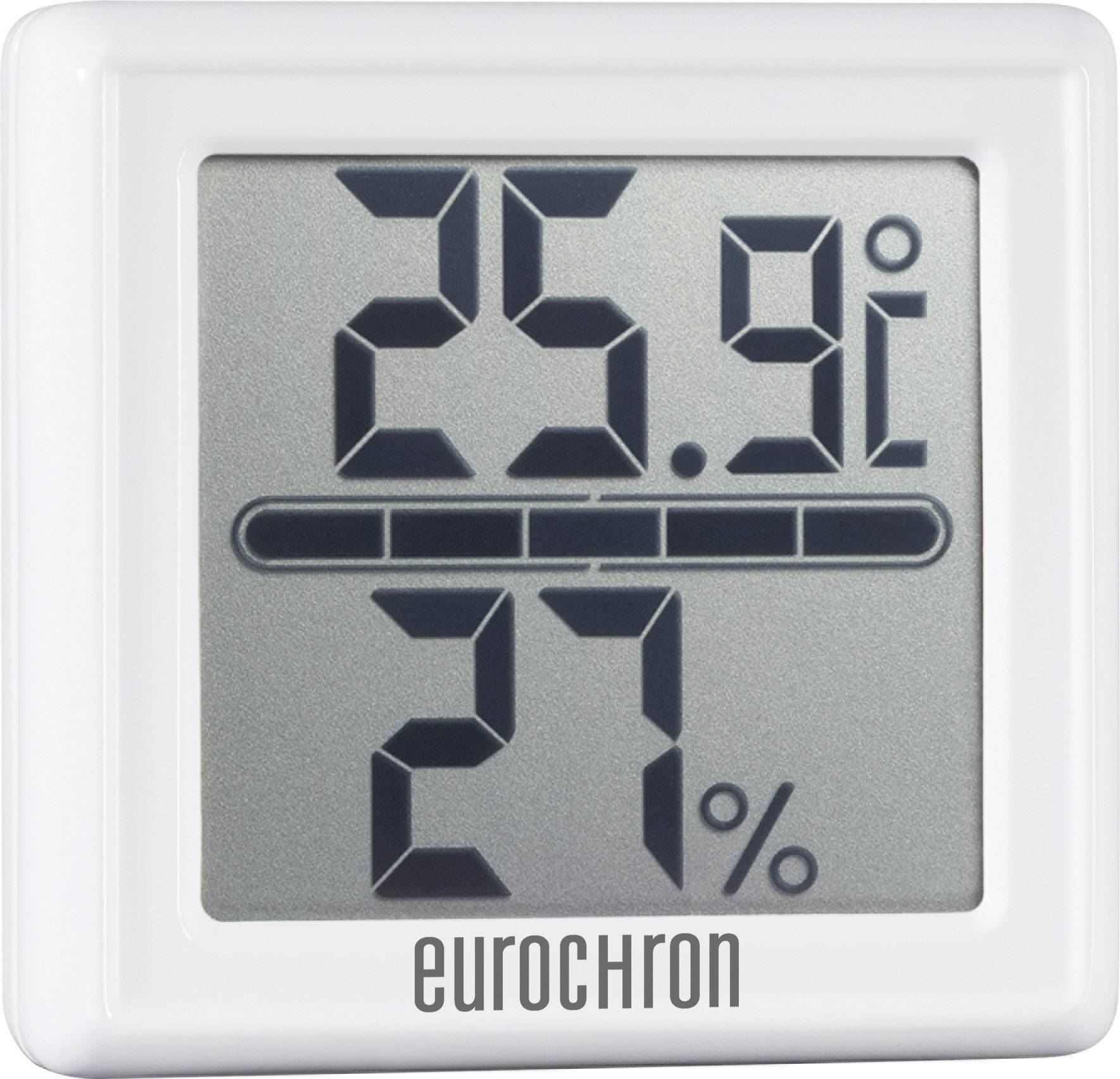 Digitalthermometer und -hygrometer mit Anzeige '25,9 Grad Celsius' und '27 % Luftfeuchtigkeit', Marke Eurochron.