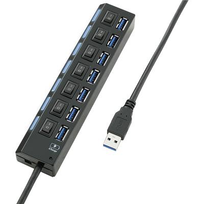   7 Port USB 3.2 Gen 1-Hub (USB 3.0) einzeln schaltbar, mit Status-LEDs, mit iPad-Ladeport Schwarz