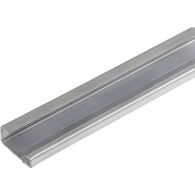 Ein silbernes Metallstück in Form eines rechteckigen Balkens. Es könnte Teil eines Konstruktionselements sein.