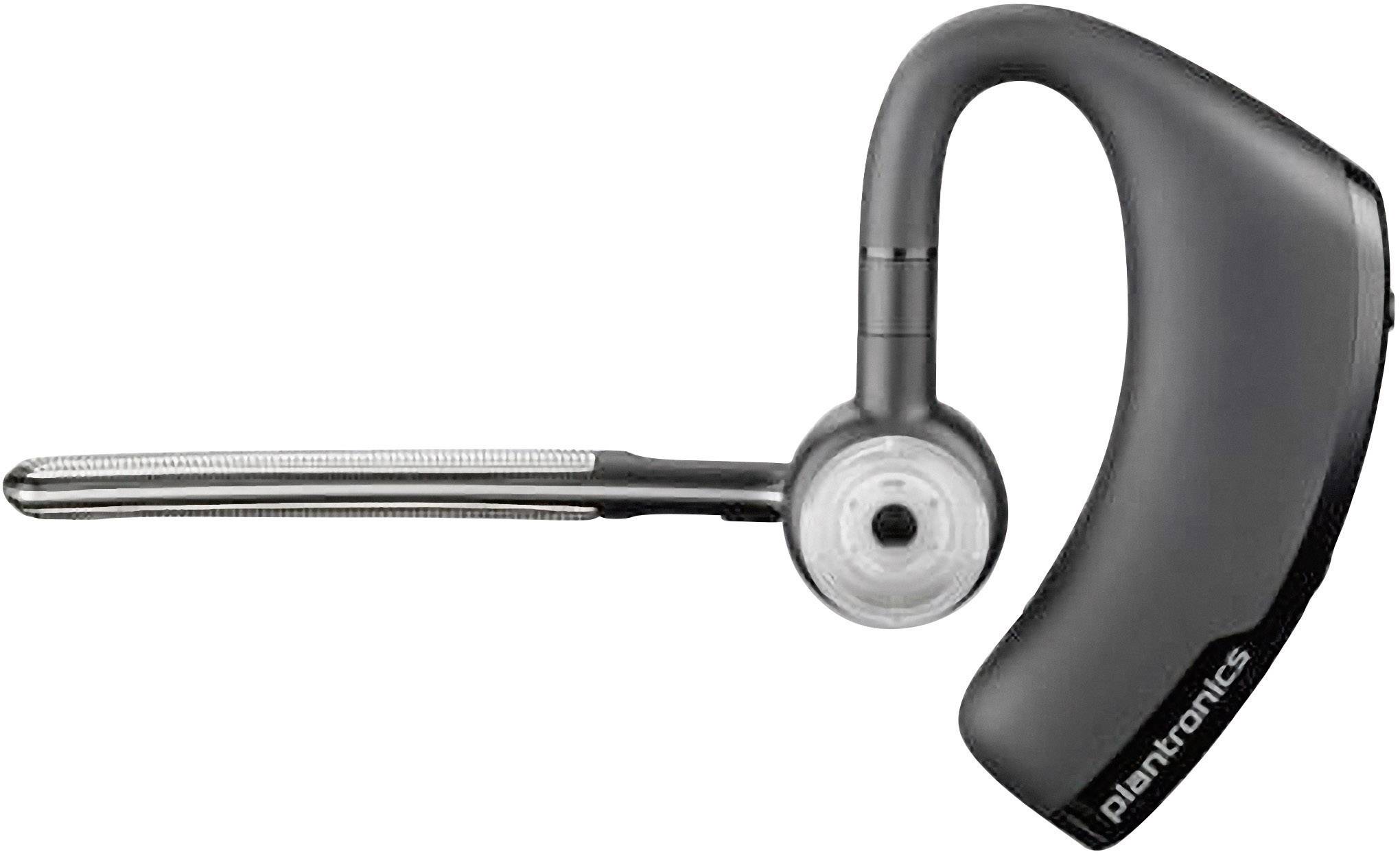 Ein schwarzes Bluetooth-Headset mit gebogenem Ohrbügel und Mikrofonarm.