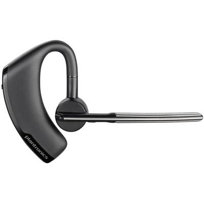 Schwarzes schnurloses Bluetooth-Headset von Plantronics mit Ohrbügel und Mikrofonarm, geeignet für mobiles Freisprechen.