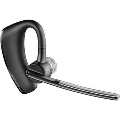 Schwarzes Bluetooth-Headset mit Ohrbügel und langem Mikrofonarm, geeignet für drahtlose Kommunikation.