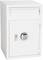 Ein weißer Tresor mit elektronischem Zahlenschloss und einer Einwurföffnung oben. Ideal zur sicheren Aufbewahrung von Wertsachen.