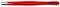 Rote Pinzette mit geriffelter Spitze und schwarzer Aufschrift.