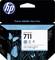 Verpackung von HP DesignJet 711 Tintenpatrone in Cyan. Zeigt blaue Schmetterlinge auf Federn. Text 'Precise. Reliable. Every time.'.