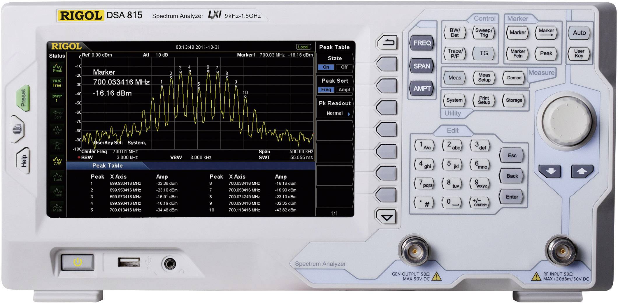 RIGOL DSA815-TG Spektrum-Analysator mit Tracking-Generator, Analyzer-Frequenzbereich 9 kHz - 1,