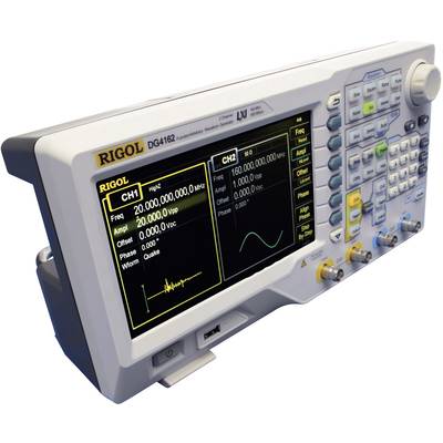 Ein Oszilloskop mit digitalem Display zeigt zwei Kanäle und deren Einstellungen, um Signale zu analysieren.