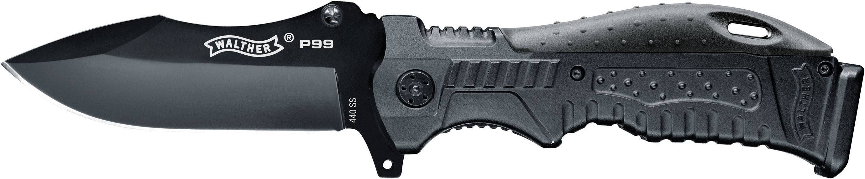 Walther Outdoormesser P99 Knife 5.0749 mit Holster, mit Griffrücken-Einsätze Schwarz