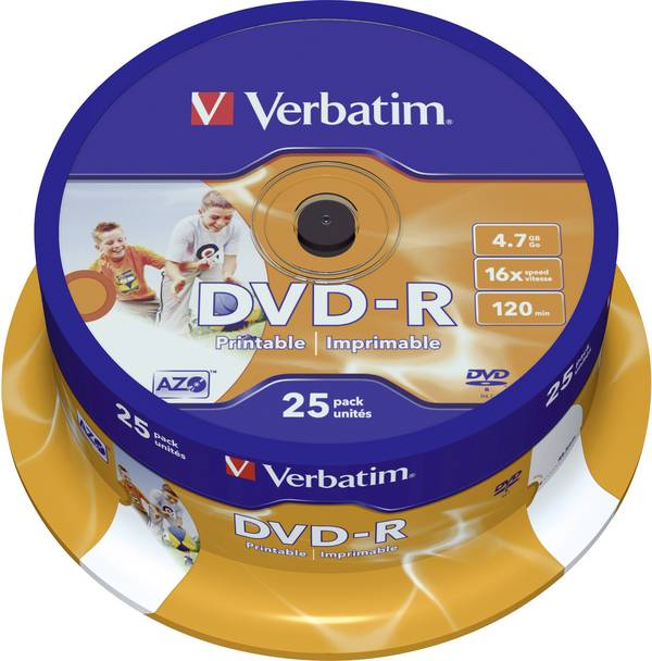 Verbatim 43538 DVD-R Rohling 4.7 GB 25 St. Spindel Bedruckbar