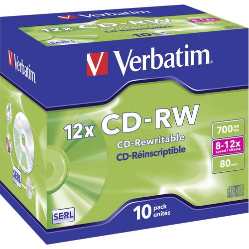 Verbatim 43148 CD-RW Rohling 700 MB 10 St. Jewelcase Wiederbeschreibbar