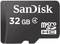 Eine schwarze SanDisk microSD-Karte mit 32 GB Kapazität und der Aufschrift 'microSD HC'.