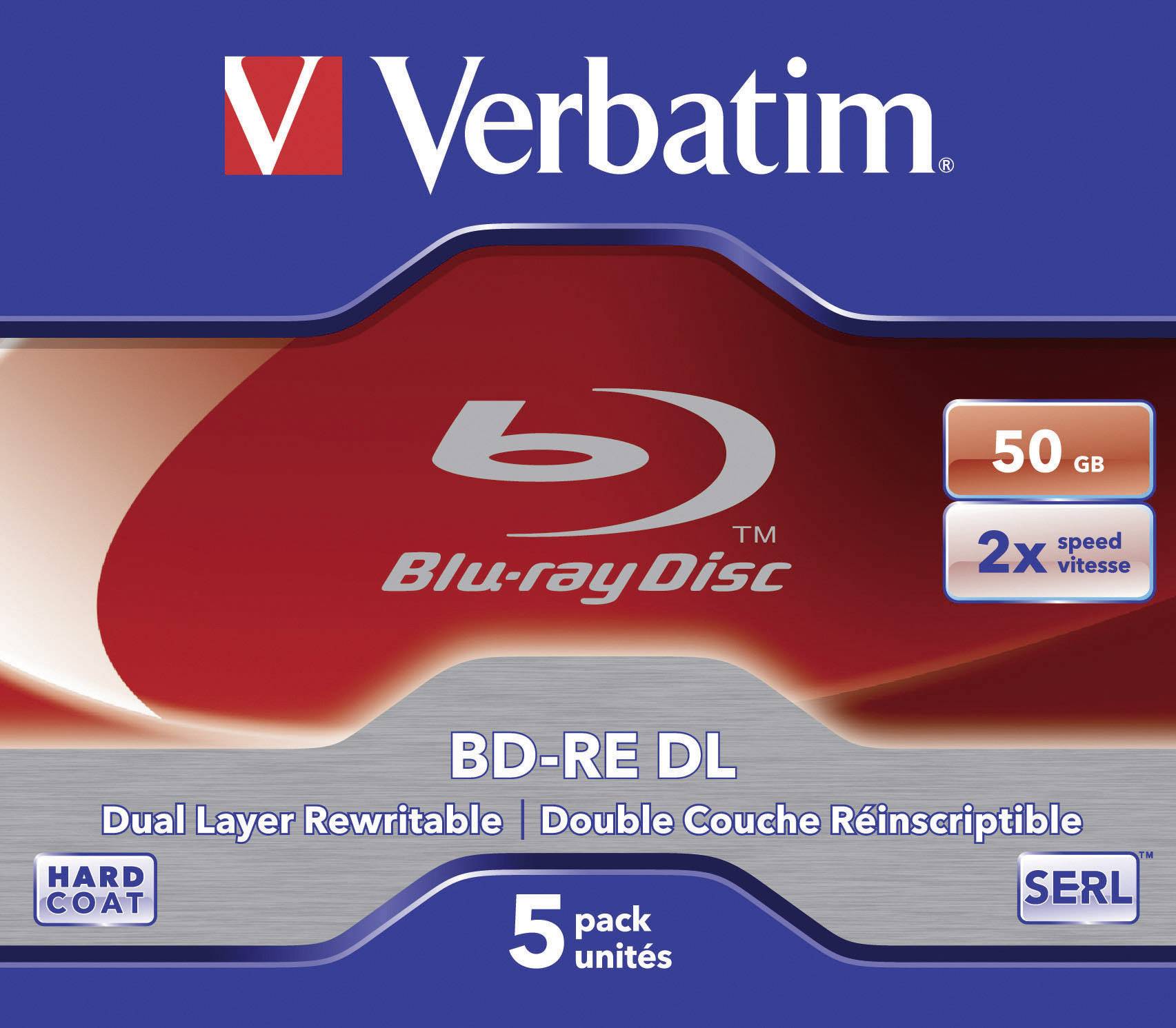 Verbatim BD-RE Blu-Ray 50GB 2x Speed White Blue Surface JC 5er Pack