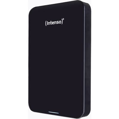 Externe schwarze Festplatte von Intenso mit schlankem Design.