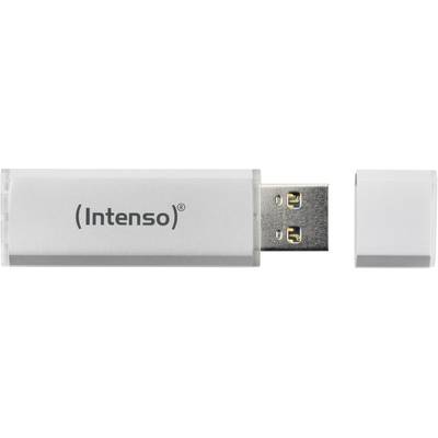 Ein weißer USB-Stick der Marke 'Intenso' mit abgenommener Kappe, zeigt den USB-Stecker. Ideal für Datenspeicherung und -übertragung.
