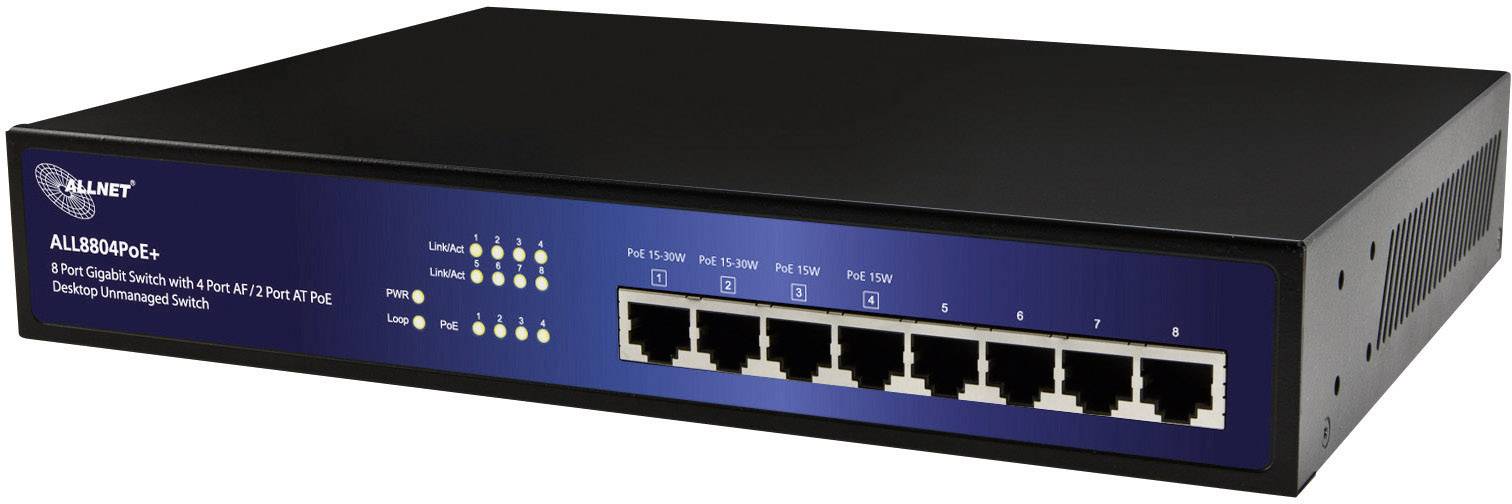ALLNET ALL8804PoE+ - Switch - unmanaged - 4 x 10/100/1000 (PoE) - + 4 x 10/100/1-0