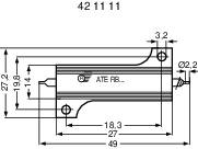 Technische Zeichnung eines Zylinders mit Maßangaben. Zeigt Längen, Durchmesser und Positionen der Befestigungselemente.