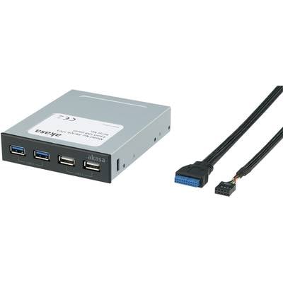 Akasa  4 Port USB 3.2 Gen 1-, USB 2.0-Fronteinschub-Hub  Schwarz