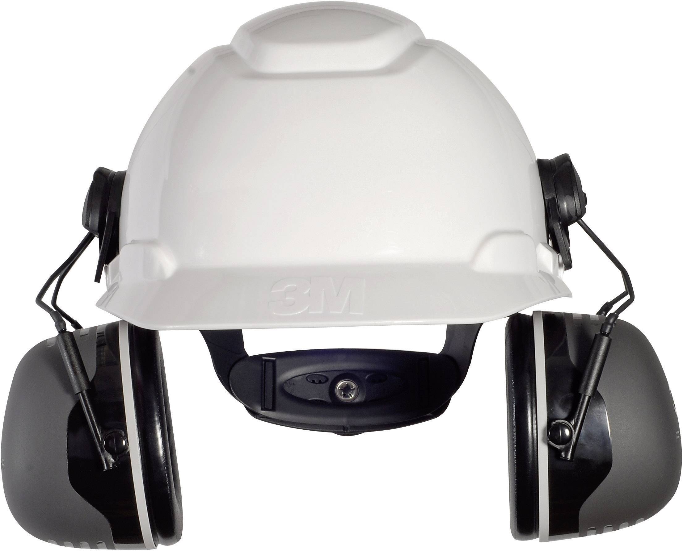 Weißer Schutzhelm mit schwarzen Ohrenschützern an beiden Seiten, geeignet für den industriellen Einsatz.