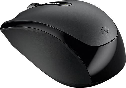 Kabellose schwarze Computermaus mit ergonomischem Design, geeignet für komfortable und präzise Navigation am Computer.