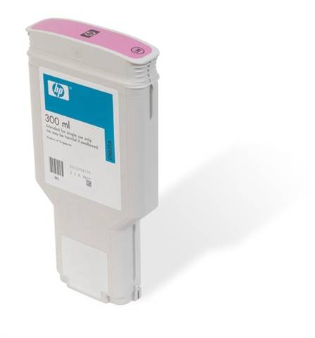 'Druckpatrone mit 300 ml Inhalt, geeignet für bestimmte HP-Druckermodelle. Rechteckige Form mit rosafarbenem Griffabschnitt.'