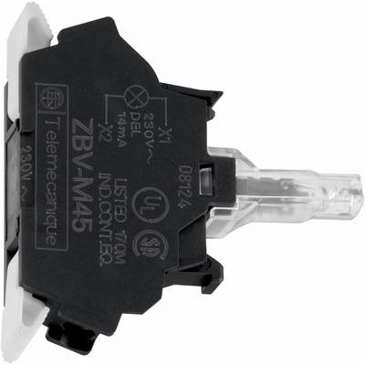 Eine elektrische Steckkomponente mit der Beschriftung 'ZBV-M45', zeigt Anschlüsse und Spezifikationen für 230 V und 10 A.