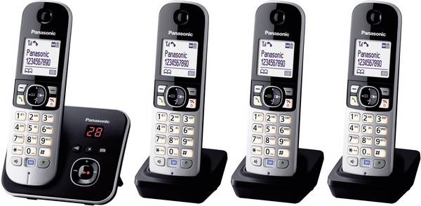 Panasonic KX-TG6824 Quattro DECT, GAP Schnurloses Telefon analog  Anrufbeantworter, Freisprechen Schwarz, Silber