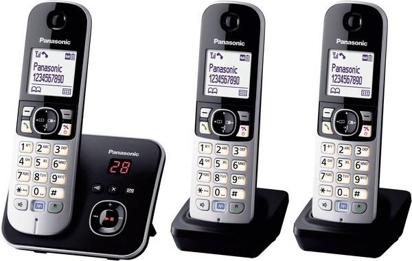 Panasonic KX-TG6823 Trio DECT, GAP Schnurloses Telefon analog  Anrufbeantworter, Freisprechen Schwarz, Silber