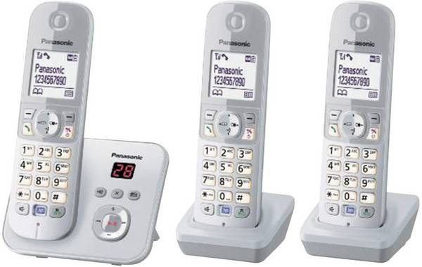 Panasonic KX-TG6823 Trio DECT, GAP Schnurloses Telefon analog  Anrufbeantworter Silber, Grau