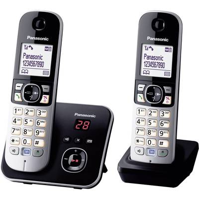 Panasonic KX-TG6822 Duo DECT, GAP Schnurloses Telefon analog  Anrufbeantworter, Freisprechen Schwarz, Silber