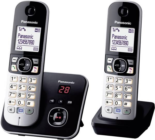 Panasonic KX-TG6822 Duo DECT, GAP Schnurloses Telefon analog  Anrufbeantworter, Freisprechen Schwarz, Silber