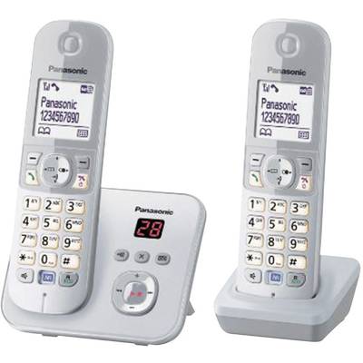 Panasonic KX-TG6822 Duo DECT, GAP Schnurloses Telefon analog  Anrufbeantworter, Freisprechen Silber, Grau