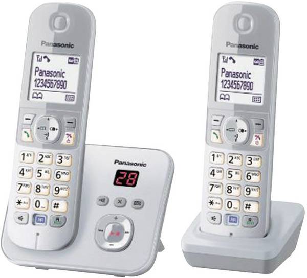 Panasonic KX-TG6822 Duo DECT, GAP Schnurloses Telefon analog  Anrufbeantworter, Freisprechen Silber, Grau