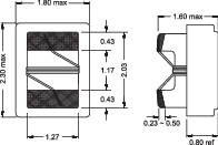 Technische Zeichnung eines mechanischen Bauteils mit Abmessungen. Links Ansicht von vorne, rechts Schnittdarstellung. Maße in Millimetern.