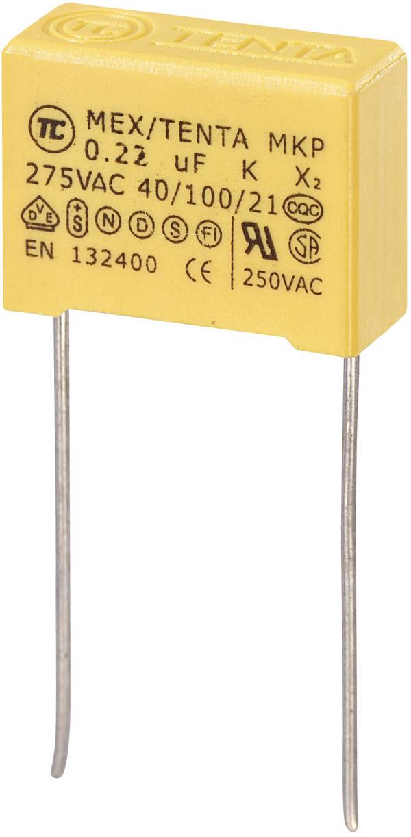 TRU COMPONENTS MKP-X2 1 St. MKP-X2-Funkentstör-Kondensator radial bedrahtet 0.22 µF 275 V/AC 10 % 15 mm (L x B x H) 18 x 7.5 x 13.5 mm