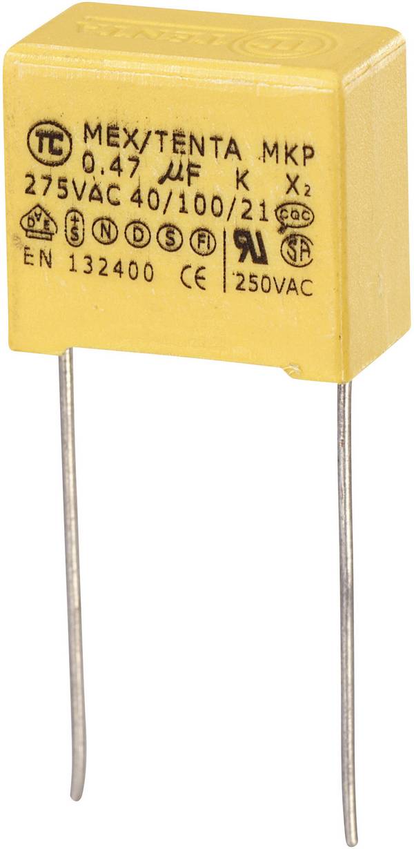 TRU COMPONENTS MKP-X2 1 St. MKP-X2-Funkentstör-Kondensator radial bedrahtet 0.47 µF 275 V/AC 10 % 15 mm (L x B x H) 18 x 10 x 16 mm