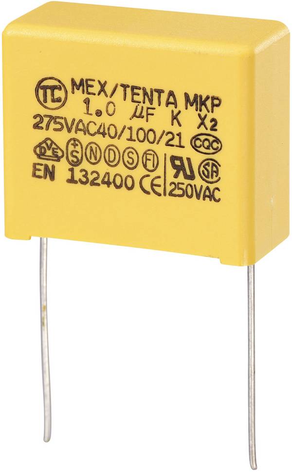 TRU COMPONENTS MKP-X2 1 St. MKP-X2-Funkentstör-Kondensator radial bedrahtet 1 µF 275 V/AC 10 % 22.5 mm (L x B x H) 26.5 x 12.5 x 21.5 mm