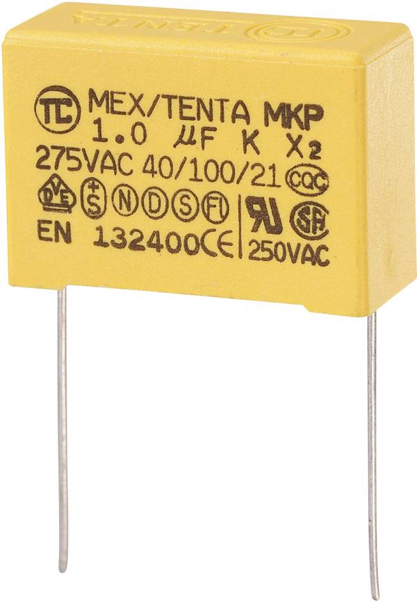 TRU COMPONENTS MKP-X2 1 St. MKP-X2-Funkentstör-Kondensator radial bedrahtet  1 µF 275 V/AC 10 % 27.5 mm (L x B x H) 32 x 11 x 20 mm