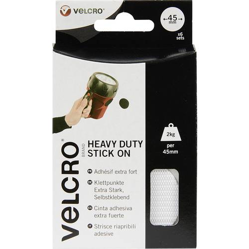 VELCRO® VEL-EC60249 Klettpunkte zum Aufkleben Haft- und Flauschteil, extrastark (Ø) 45 mm Weiß 6 Paar