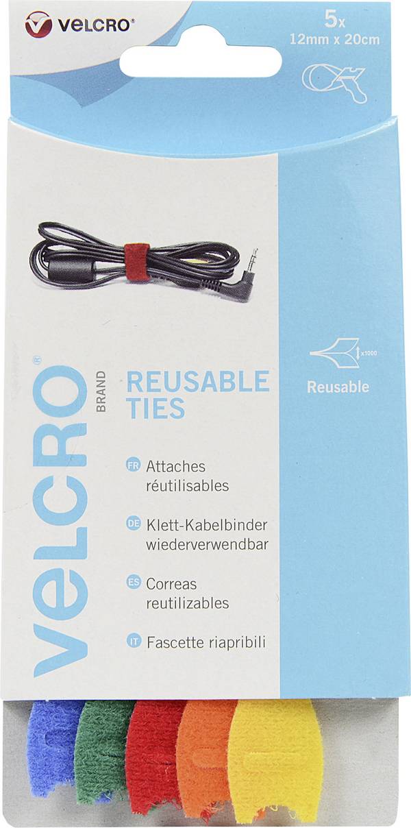 VELCRO® VEL-EC60250  Klettkabelbinder zum Bündeln Haft- und Flauschteil (L x B) 200 mm x 12 mm Blau, Grün, Rot, Orange, Gelb 5 St.
