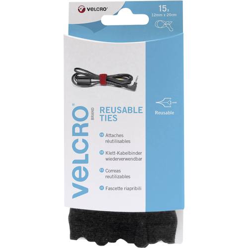 VELCRO® VEL-EC60466 Klettkabelbinder zum Bündeln Haft- und Flauschteil (L x B) 200 mm x 12 mm Schwarz 15 St.