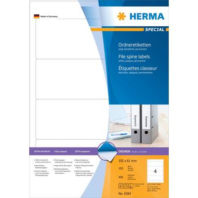 Herma Ordner-Etiketten 4284 61 x 192 mm Papier Weiß Permanent haftend 400 St.